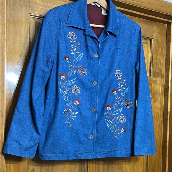 Alfred Dunner Embroidered Blue Denim Jacket Sz 16 - Picture 1 of 11